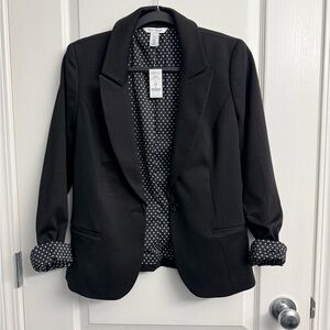 White House Black Market Black Blazer with Polka Dot Lining
